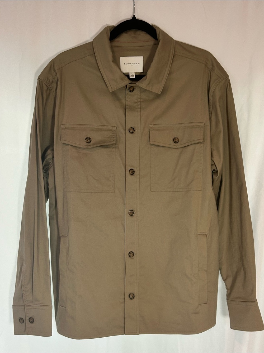 Banana Republic Men’s L Overshirt Jacket Khaki Cotton Stretch Utility Shacket